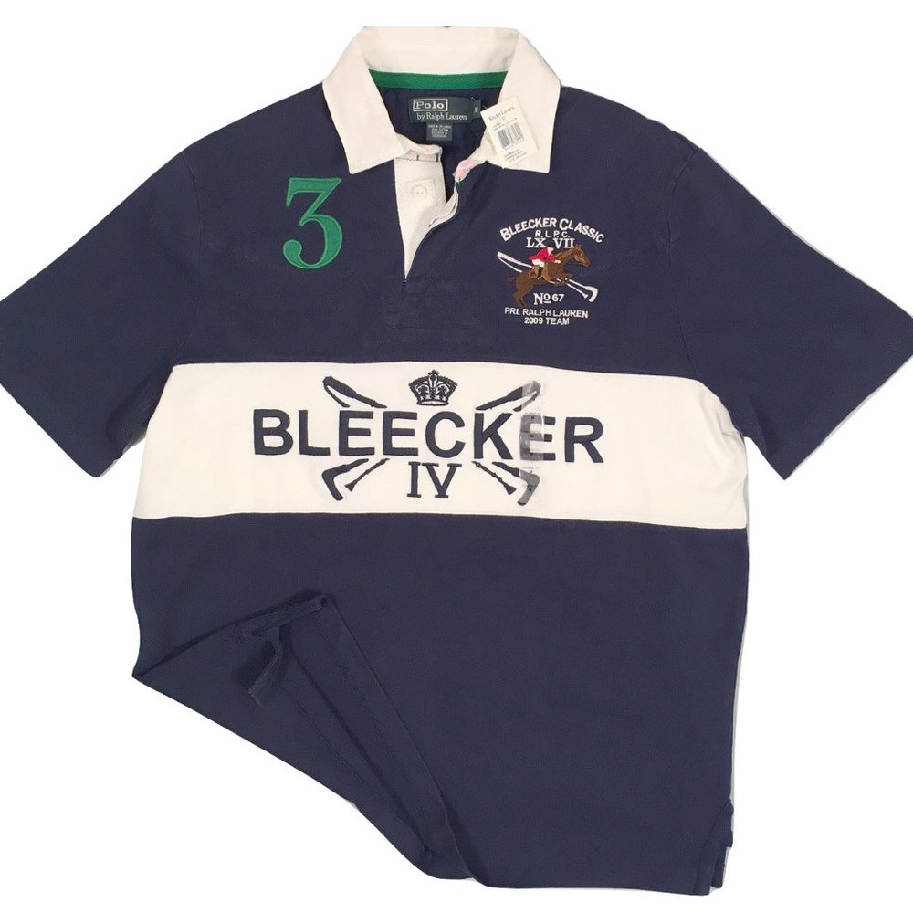 NEW Vintage 2009 Polo Ralph Lauren Bleecker Rugby Shirt! L Navy White Embroidery